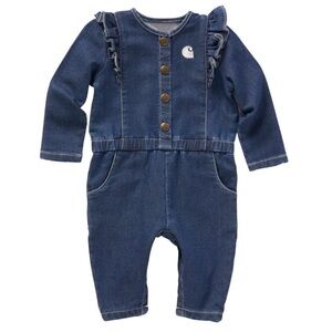 CARHARTT EUC Girls Super Soft Denim Jean Ruffle Long Sleeve Jumpsuit